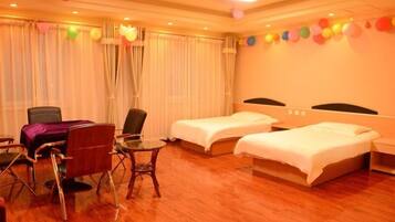 Desk, free WiFi, bed sheets
