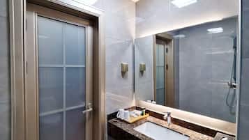 Shower, free toiletries, hair dryer, slippers