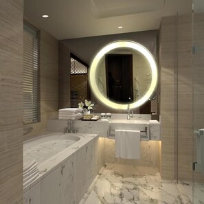 Douche, pantoufles, serviettes fournies