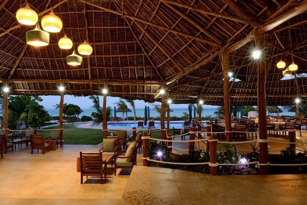 Breakfast, lunch, dinner served; beach views