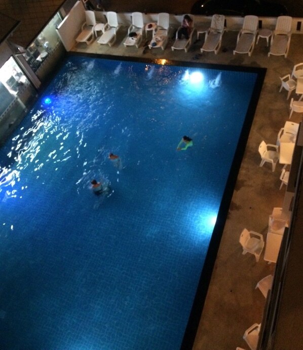 Outdoor pool, pool umbrellas, pool loungers