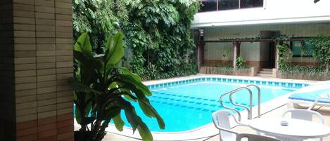 Outdoor pool, pool loungers