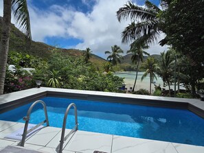 Alberca al aire libre por temporada y sombrillas en la alberca 