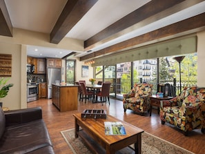 Condo, Fireplace (Landmark 201) | Living area | Flat-screen TV, fireplace - The Landmark (Vail)