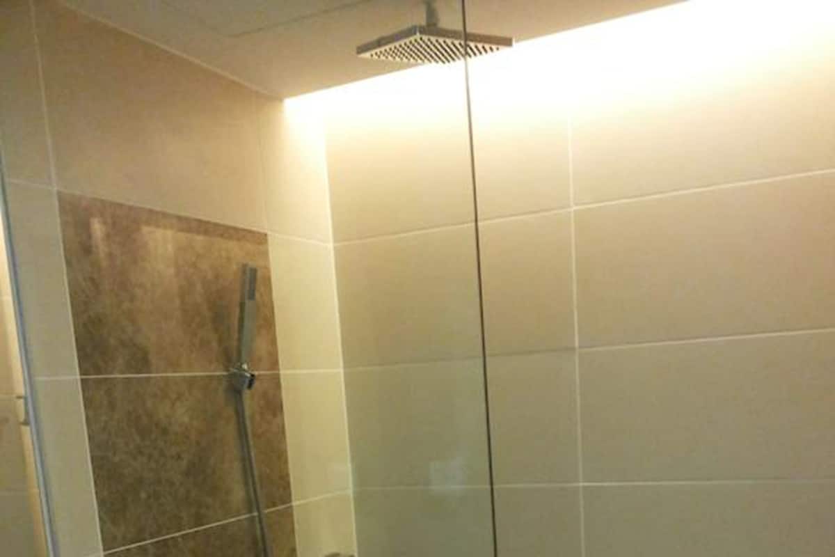 shower, free toiletries, hair dryer, towels