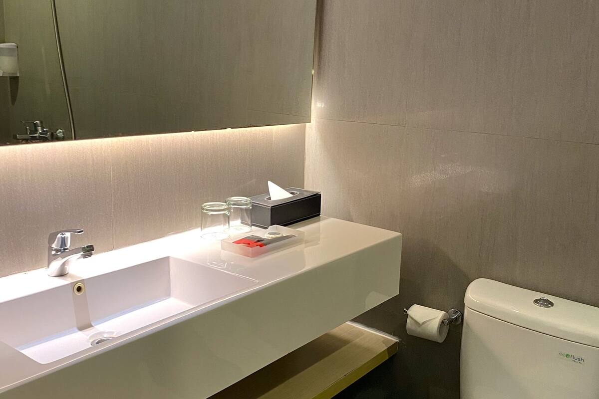 shower, hair dryer, slippers, bidet