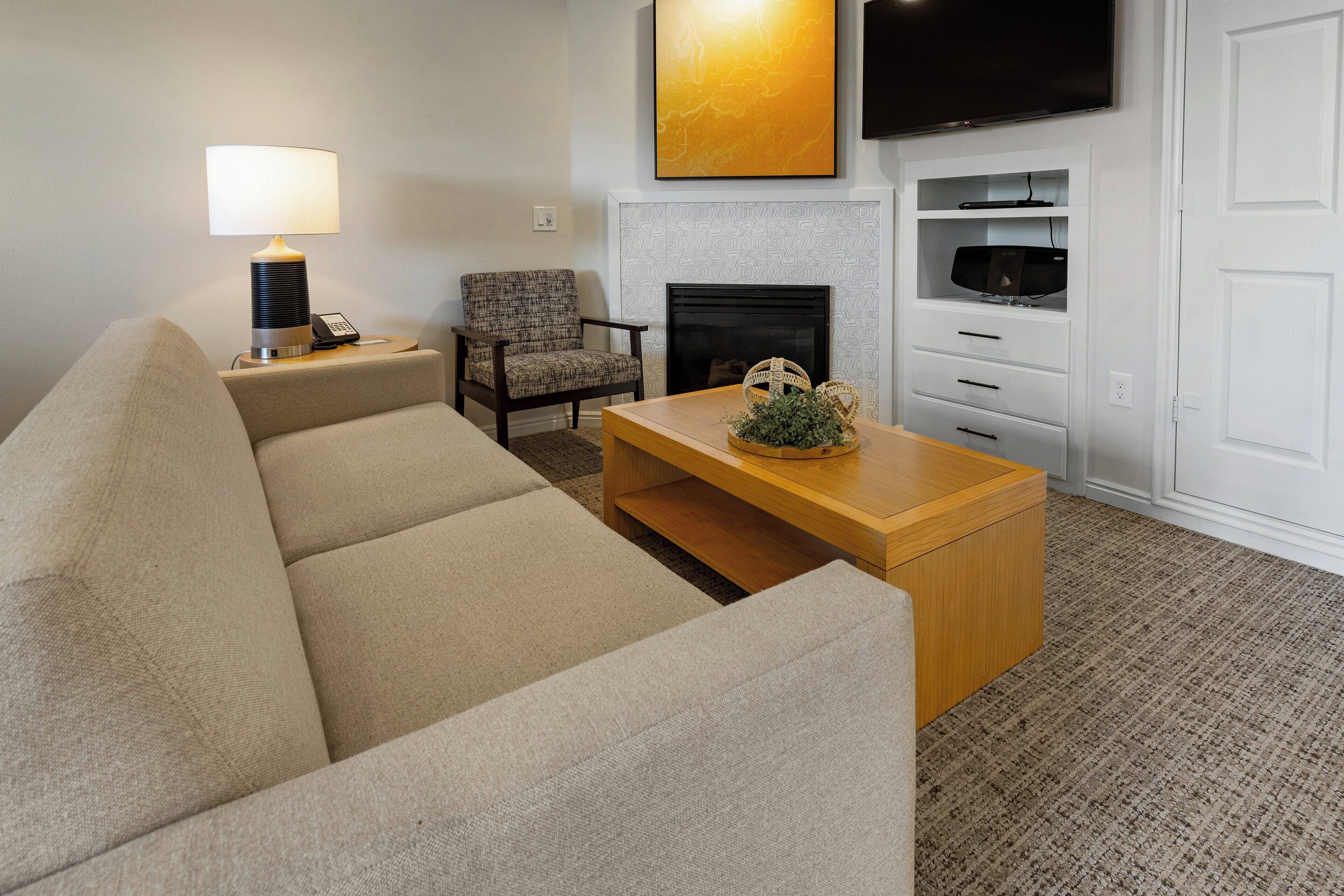 lcd tv, fireplace, ping pong