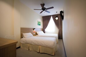 Desk, free WiFi, bed sheets