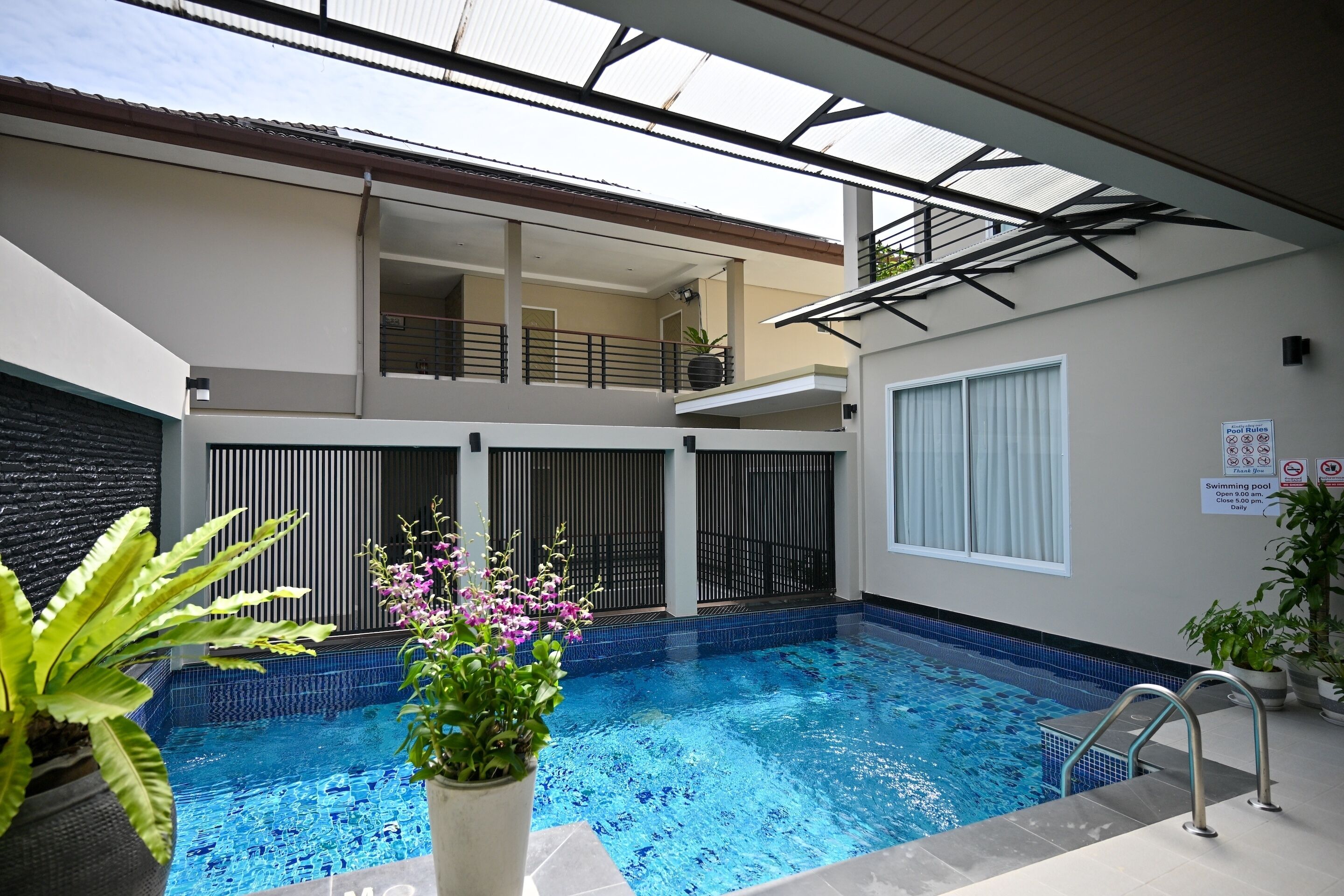 Outdoor pool, sun loungers