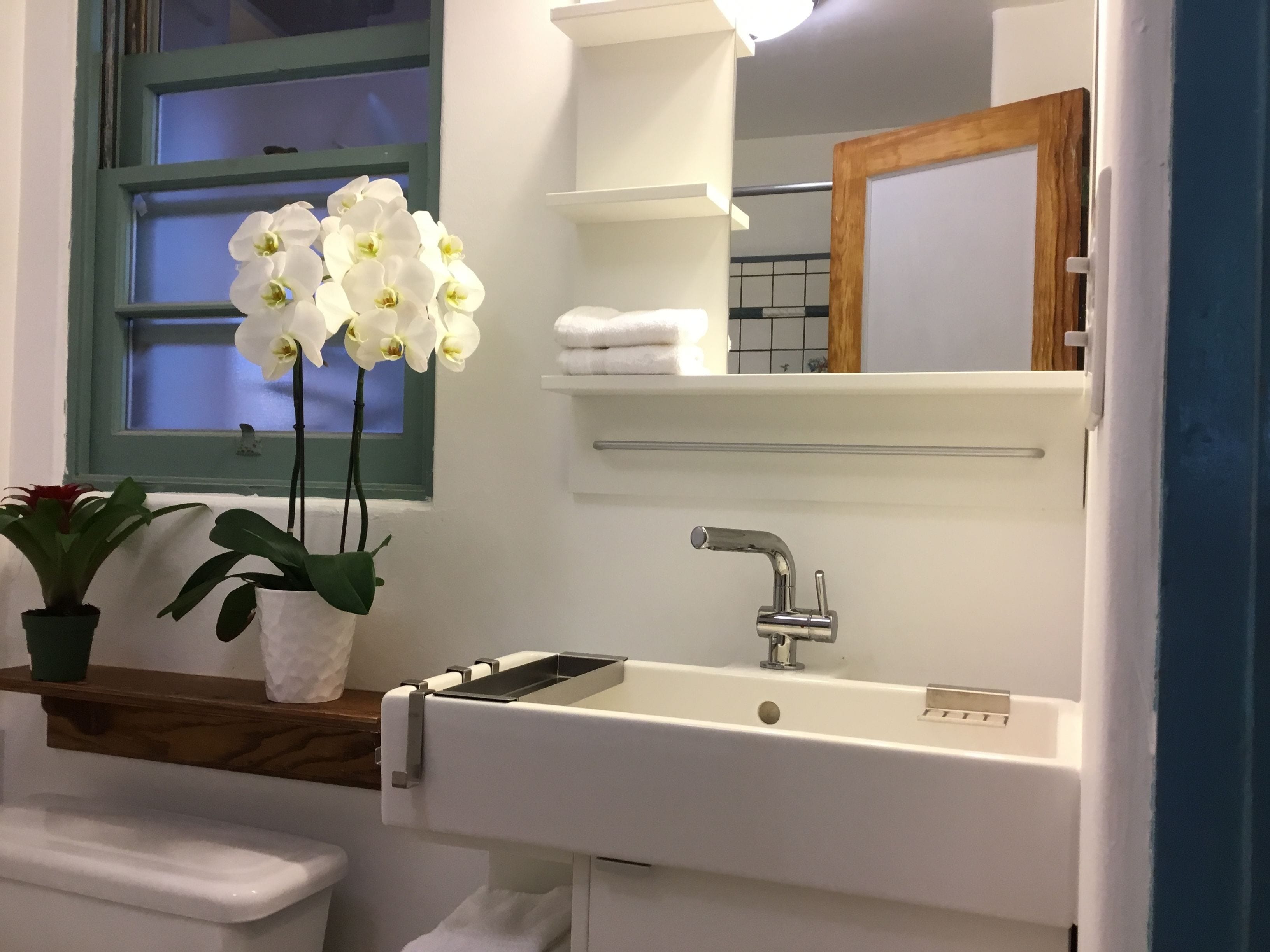 deluxe room, 1 queen bed, garden view | bathroom | hair dryer, towels