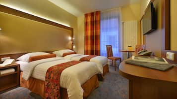 Desk, free WiFi, bed sheets