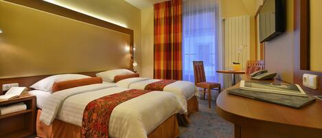 Desk, free WiFi, bed sheets