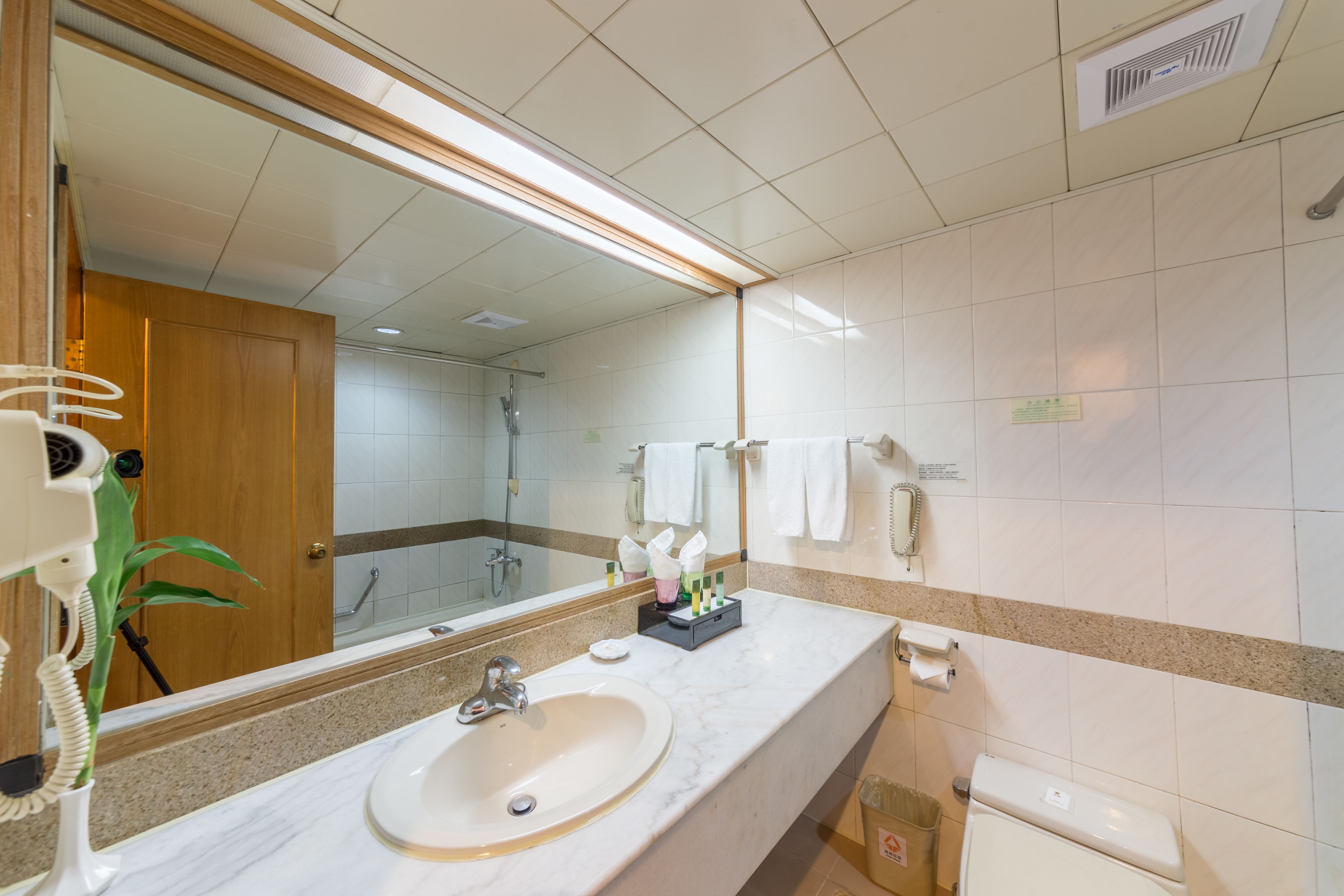 free toiletries, slippers, towels