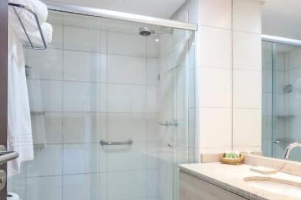 Bathroom | Shower, hair dryer, towels, soap