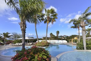2 outdoor pools, free pool cabanas, pool loungers - Chogogo Dive & Beach Resort Curacao (Jan Thiel)