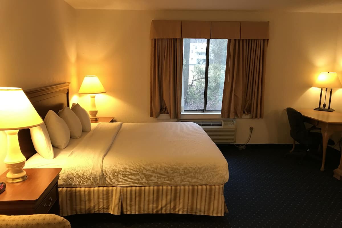 Premium bedding, desk, blackout drapes, iron/ironing board
