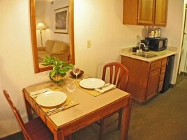 Fridge, microwave, coffee/tea maker