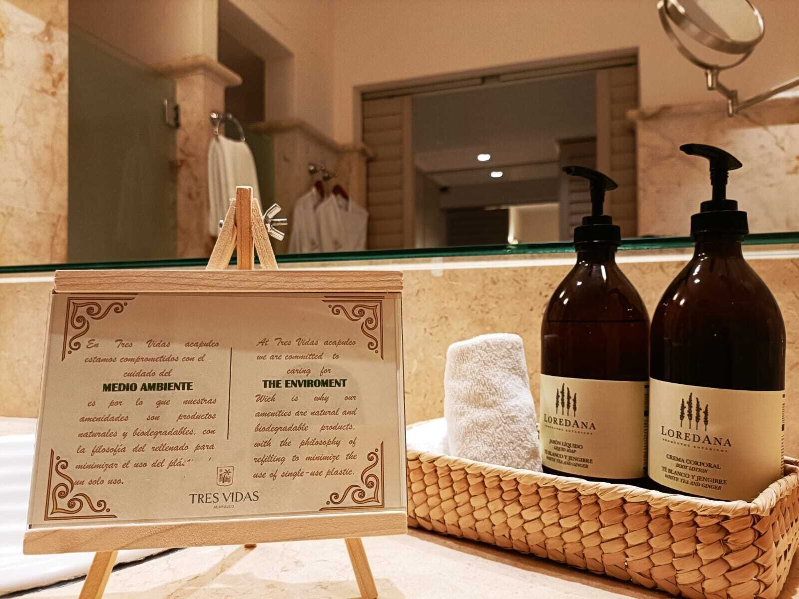 separate bathtub and shower, deep-soaking bathtub, designer toiletries