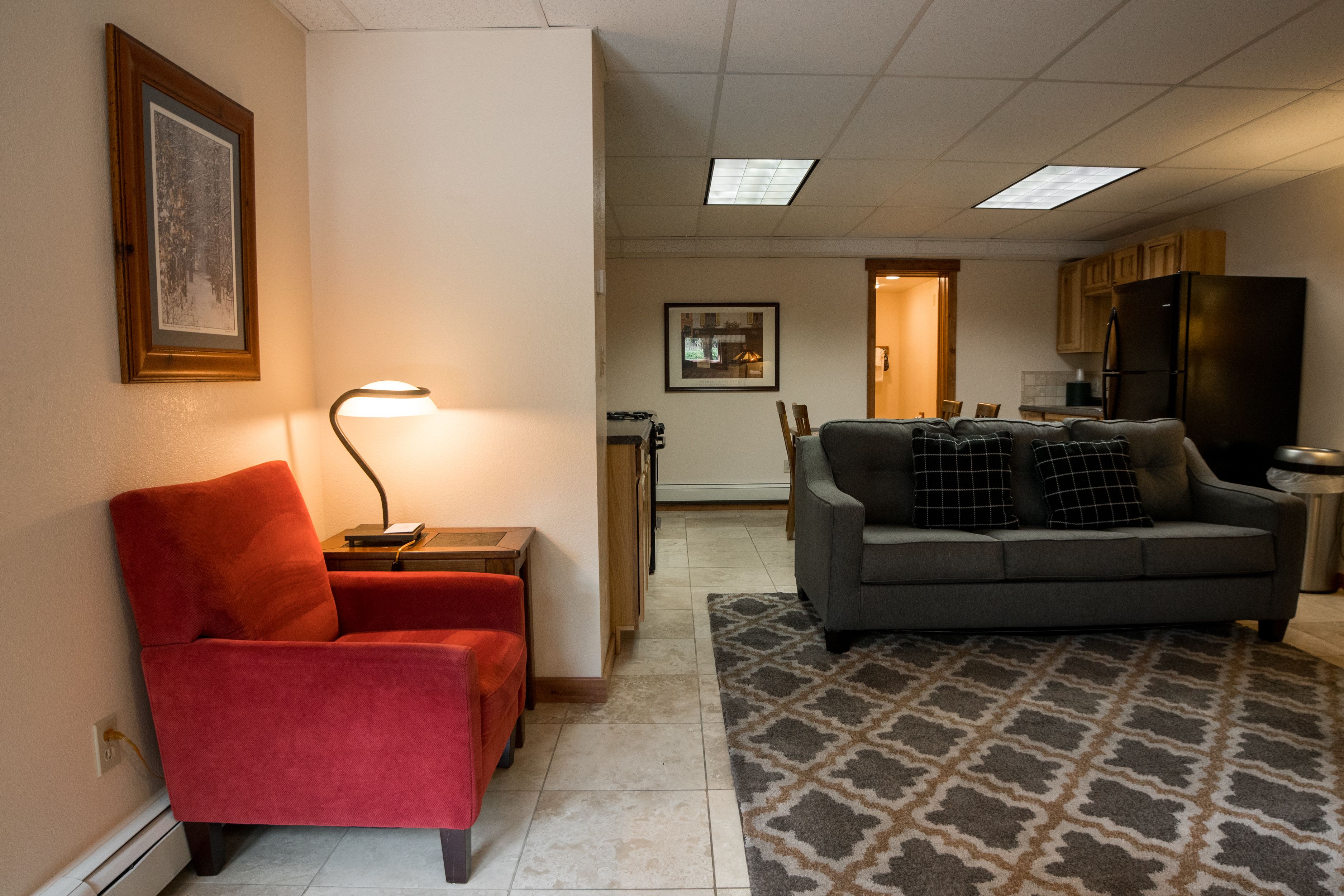 basic apartment, 2 bedrooms, pet friendly | living area | tv