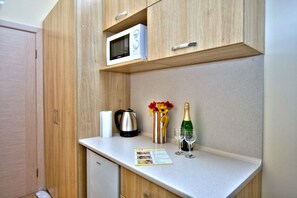 Studio | Private kitchen | Fridge, microwave, electric kettle, cookware/dishes/utensils - Fire Inn (Kyiv)