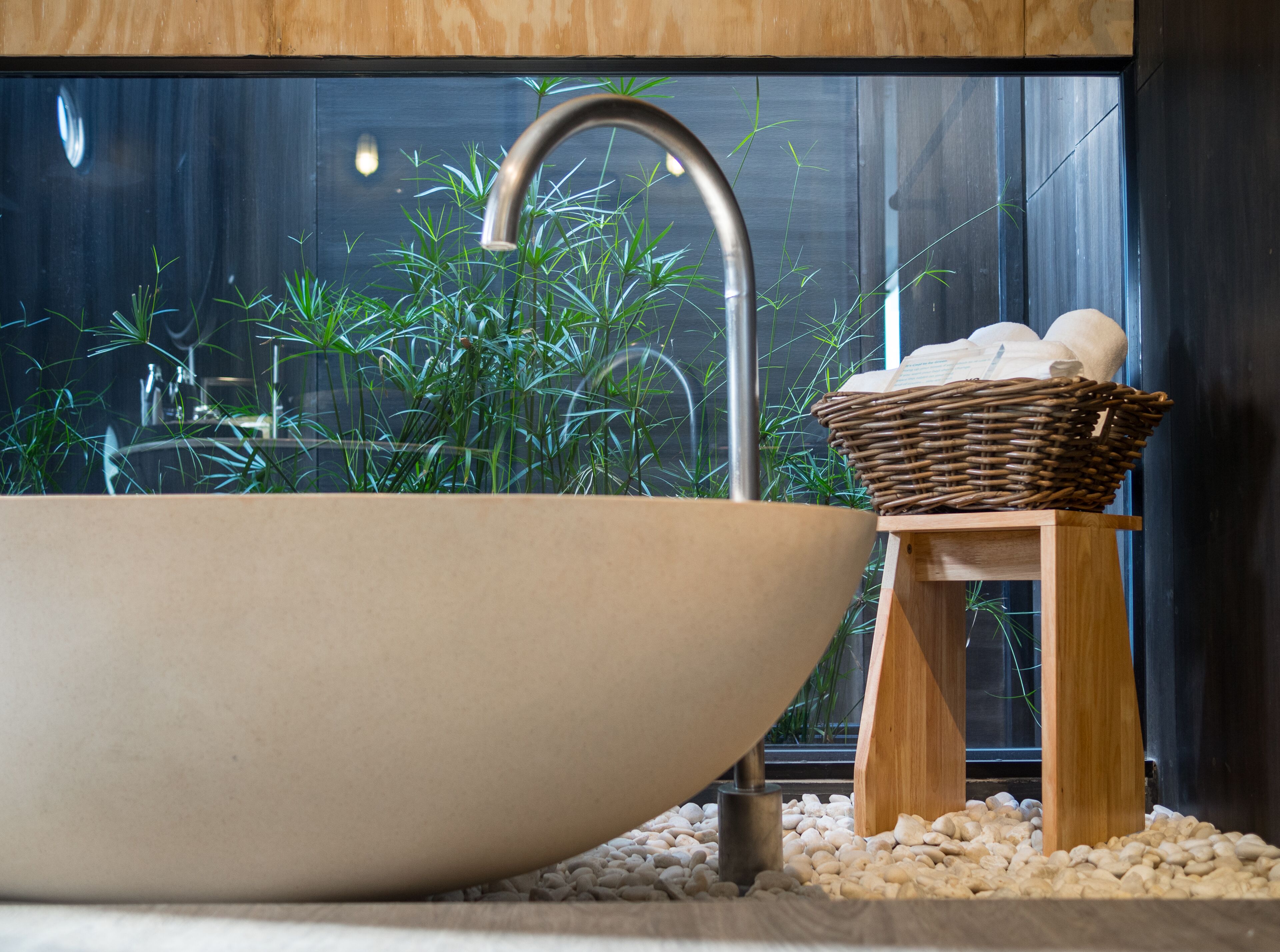 xfloat cabin | bathroom | separate bathtub and shower, deep-soaking bathtub, rainfall showerhead