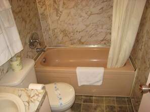 Ducha y bañera combinadas, secador de pelo y toallas