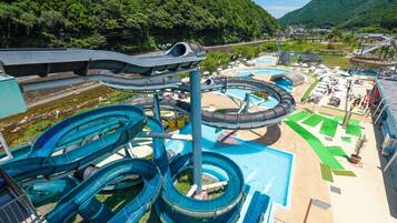 Outdoor pool, pool umbrellas