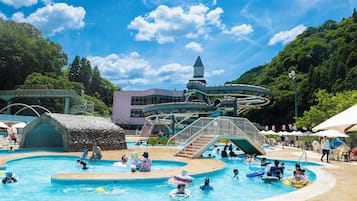 Outdoor pool, pool umbrellas