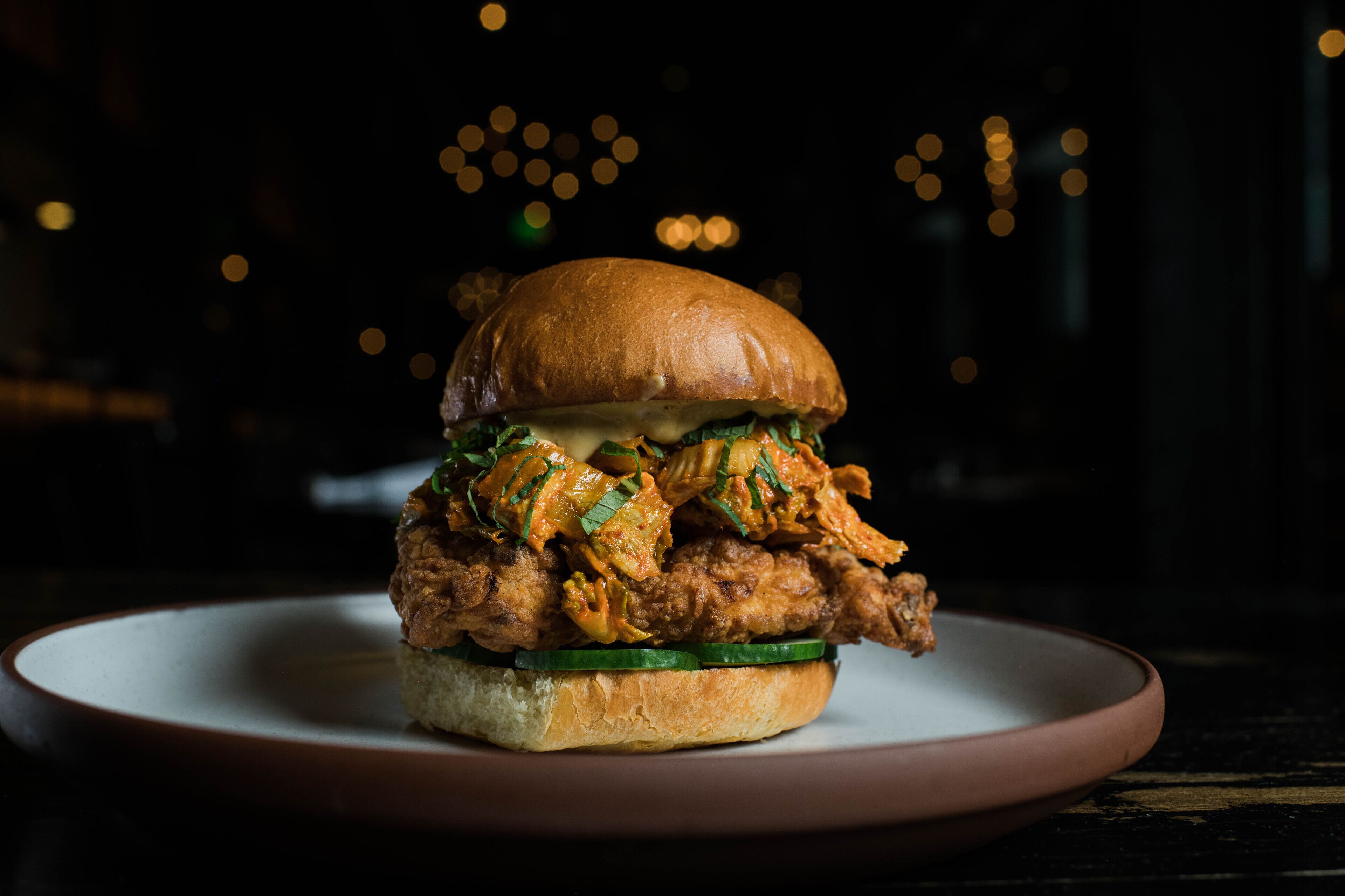 A sandwich on a plate.