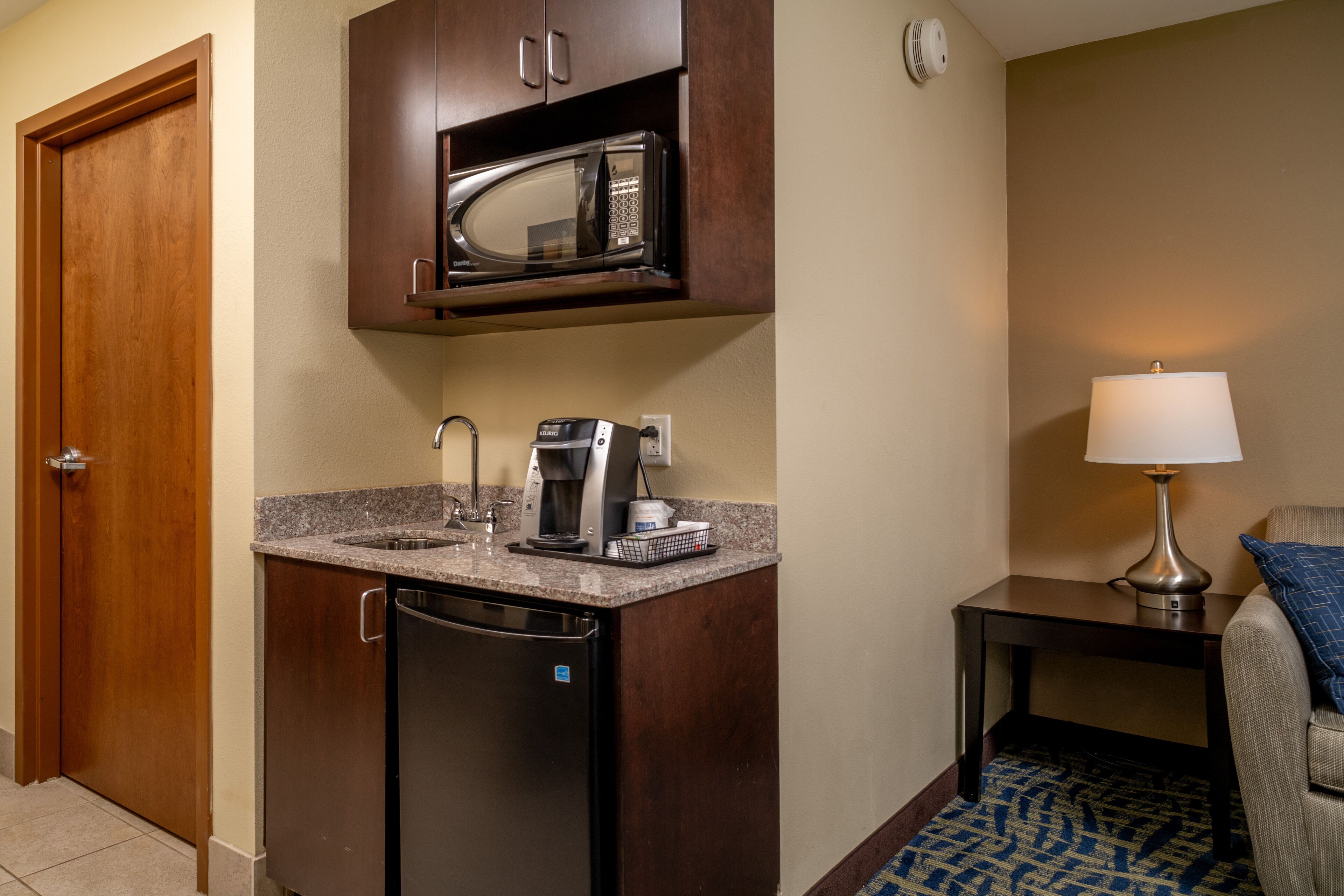 hypo-allergenic bedding, desk, laptop workspace, iron/ironing board