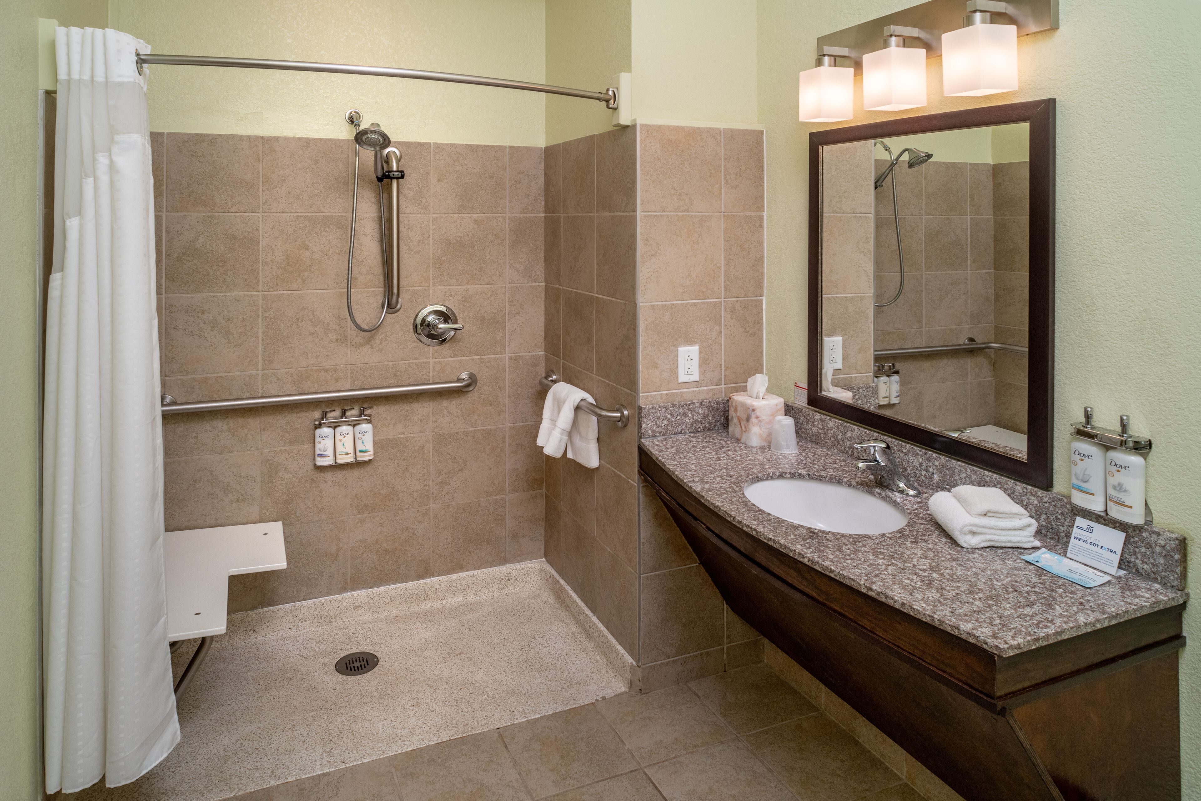 standard room, 2 queen beds, accessible (mobility, roll-in shower) | bathroom | free toiletries, hair dryer, towels, soap