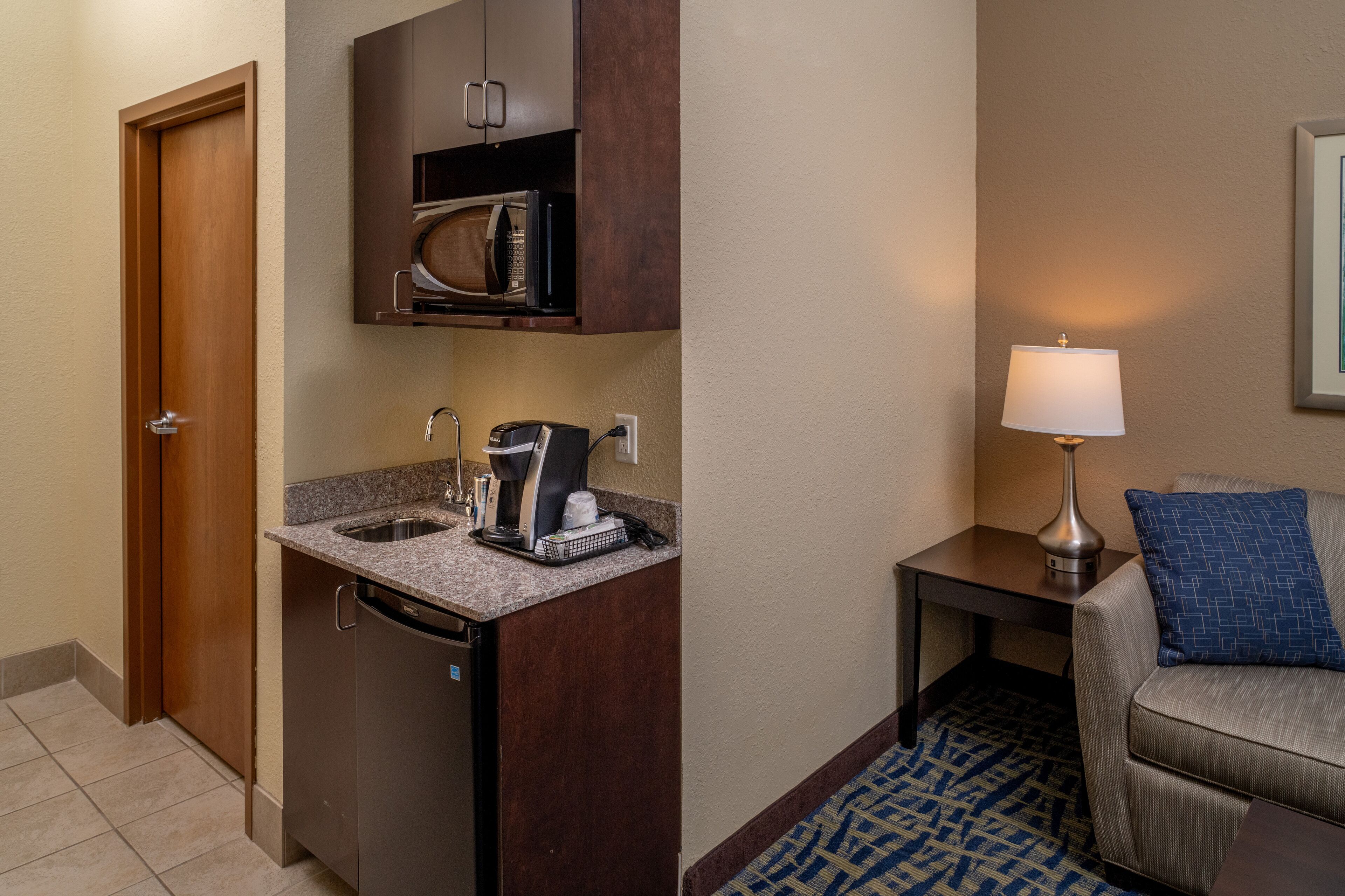 hypo-allergenic bedding, desk, laptop workspace, iron/ironing board