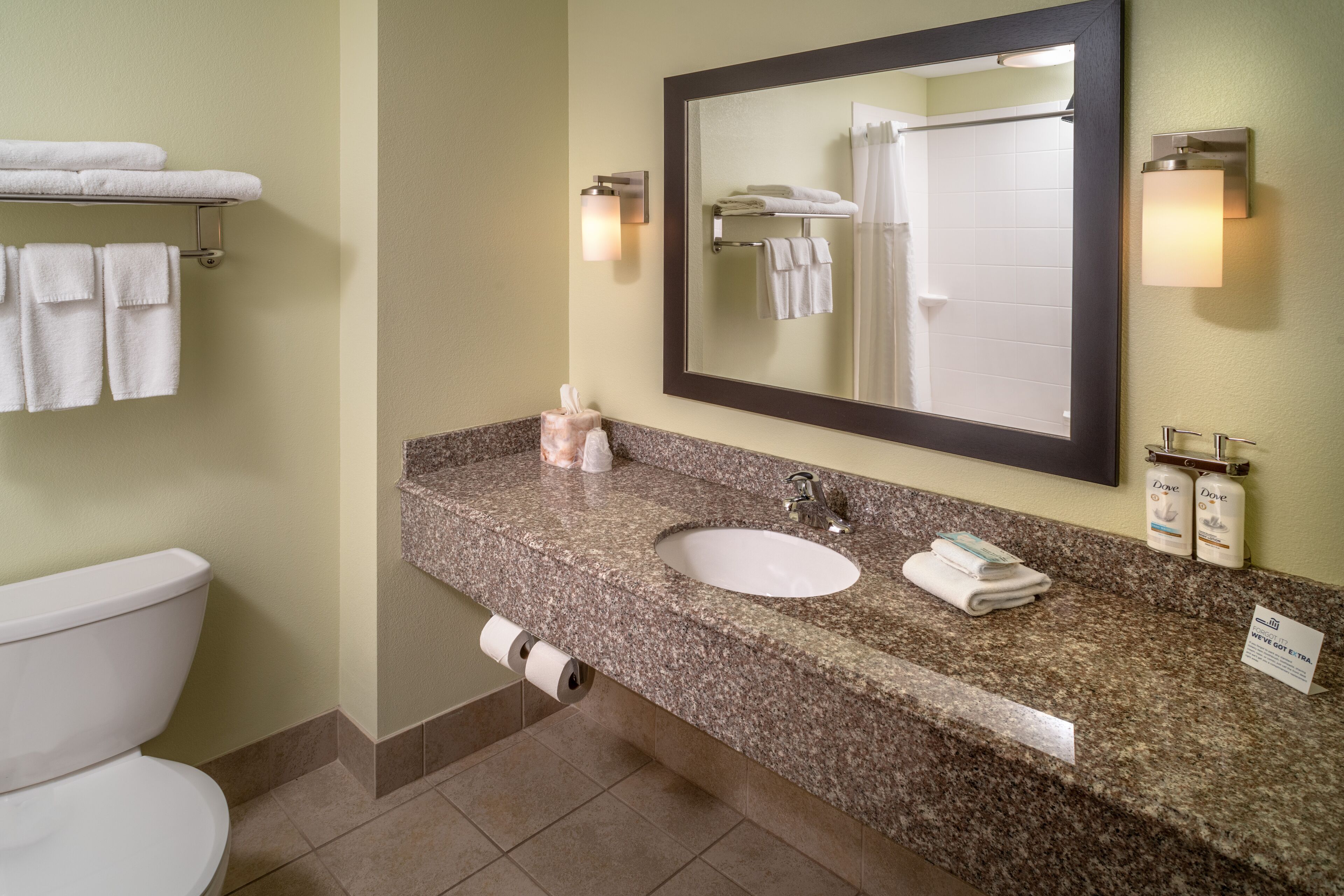 free toiletries, hair dryer, towels, soap