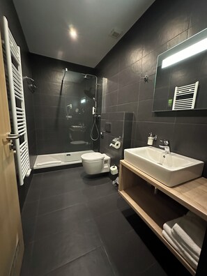Regadera, amenidades de baño gratuitas, secadora de cabello, toallas 