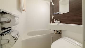 Bañera con ducha, bañera profunda, artículos de tocador gratuitos