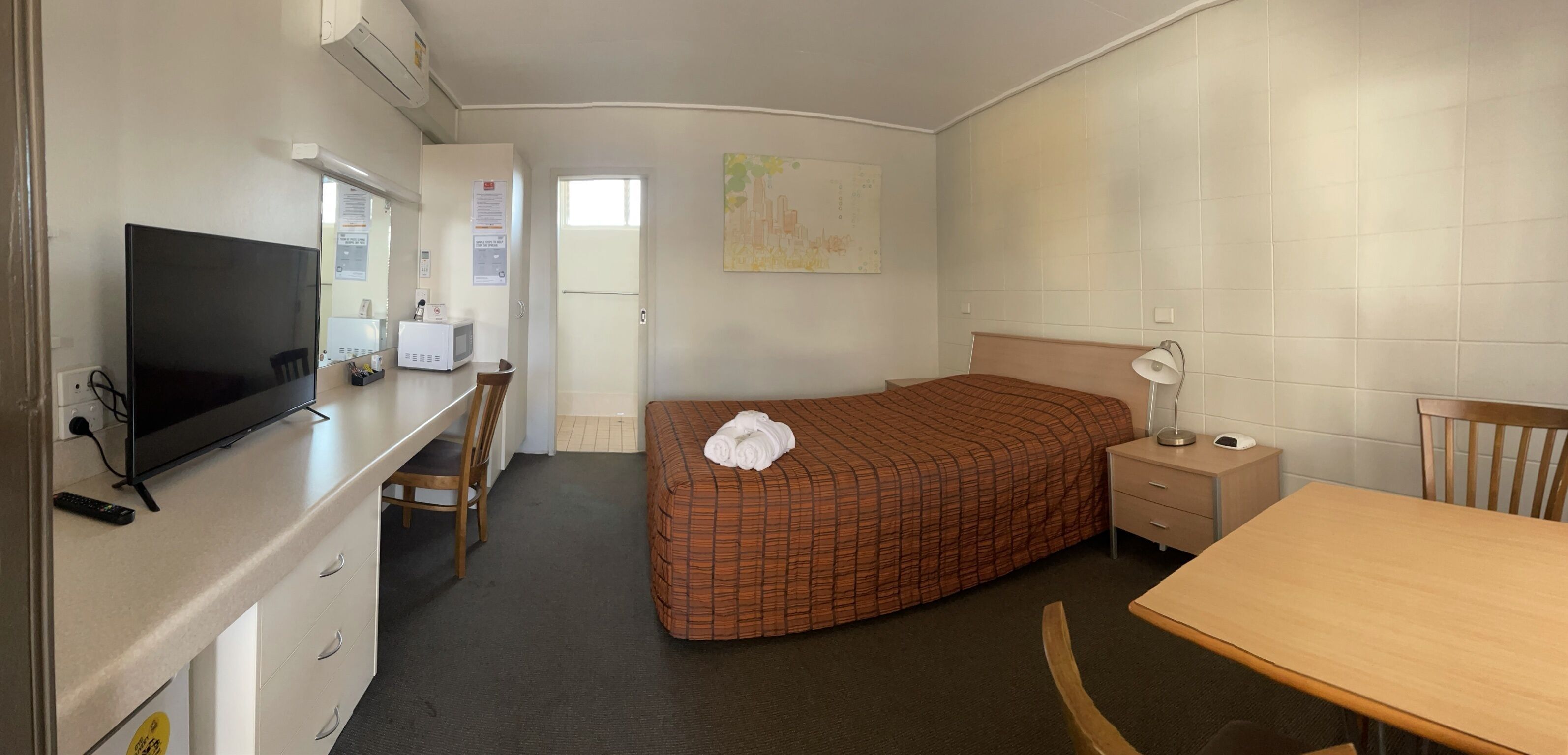 Desk, laptop workspace, blackout drapes, soundproofing