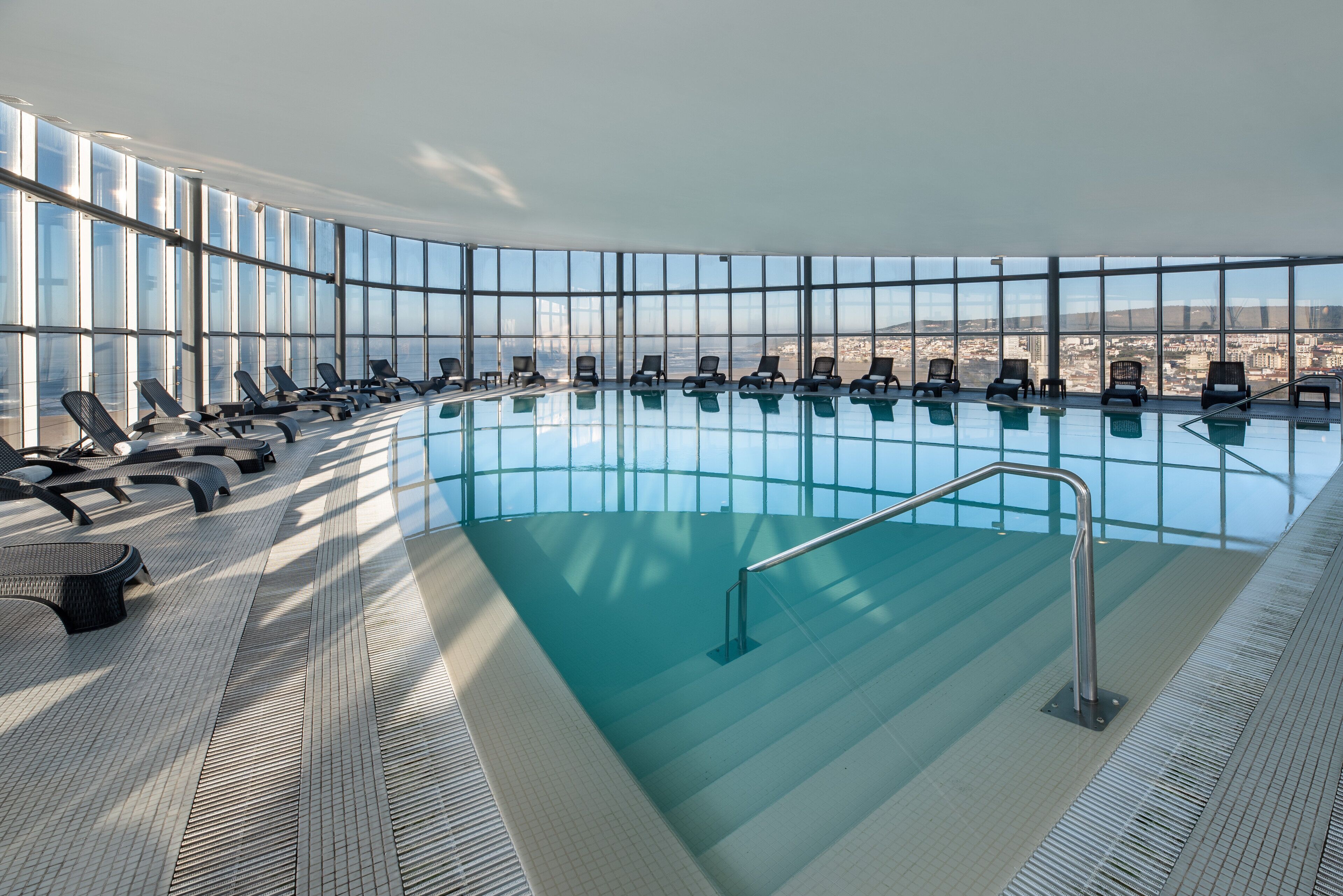 indoor pool, pool loungers