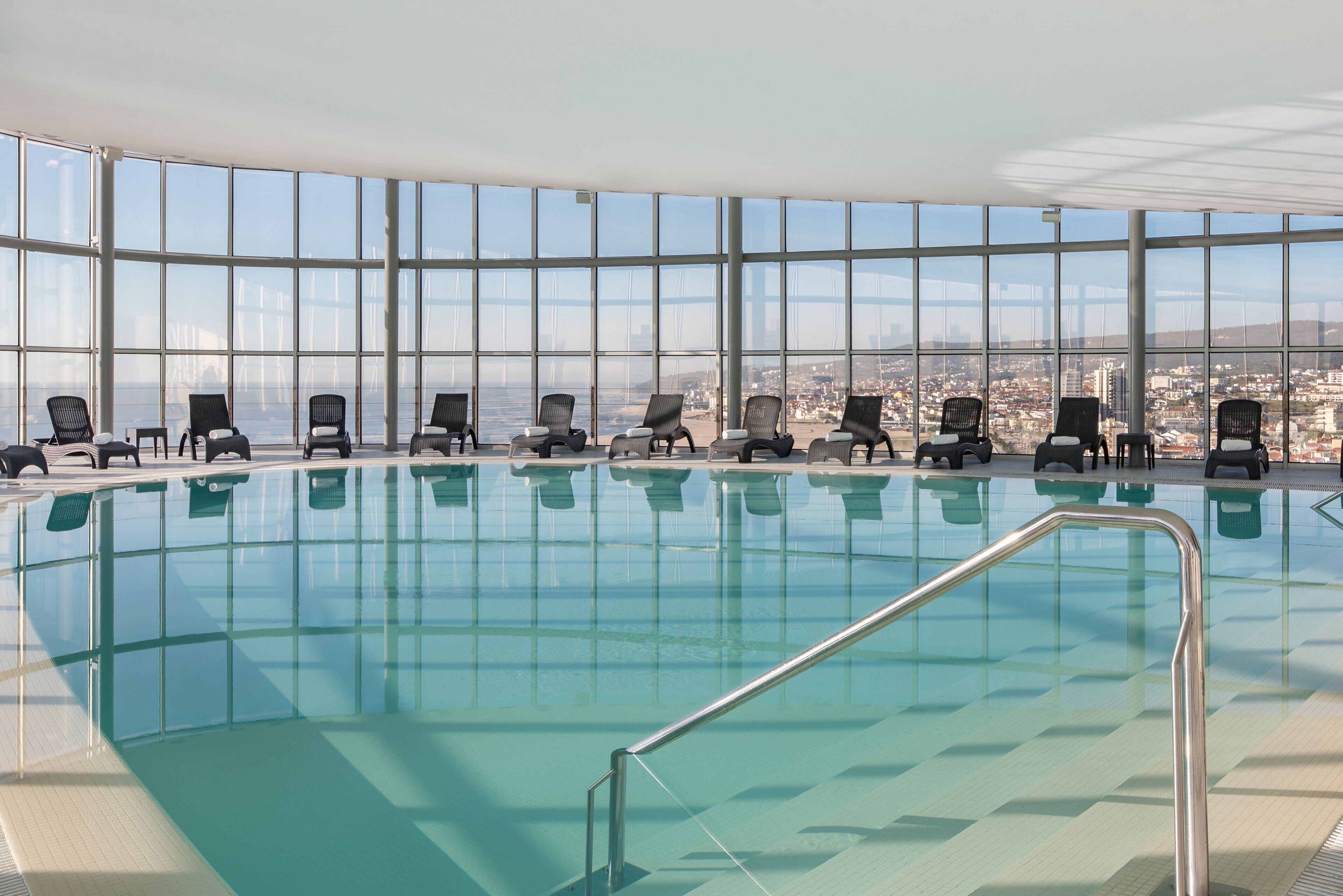 indoor pool, pool loungers