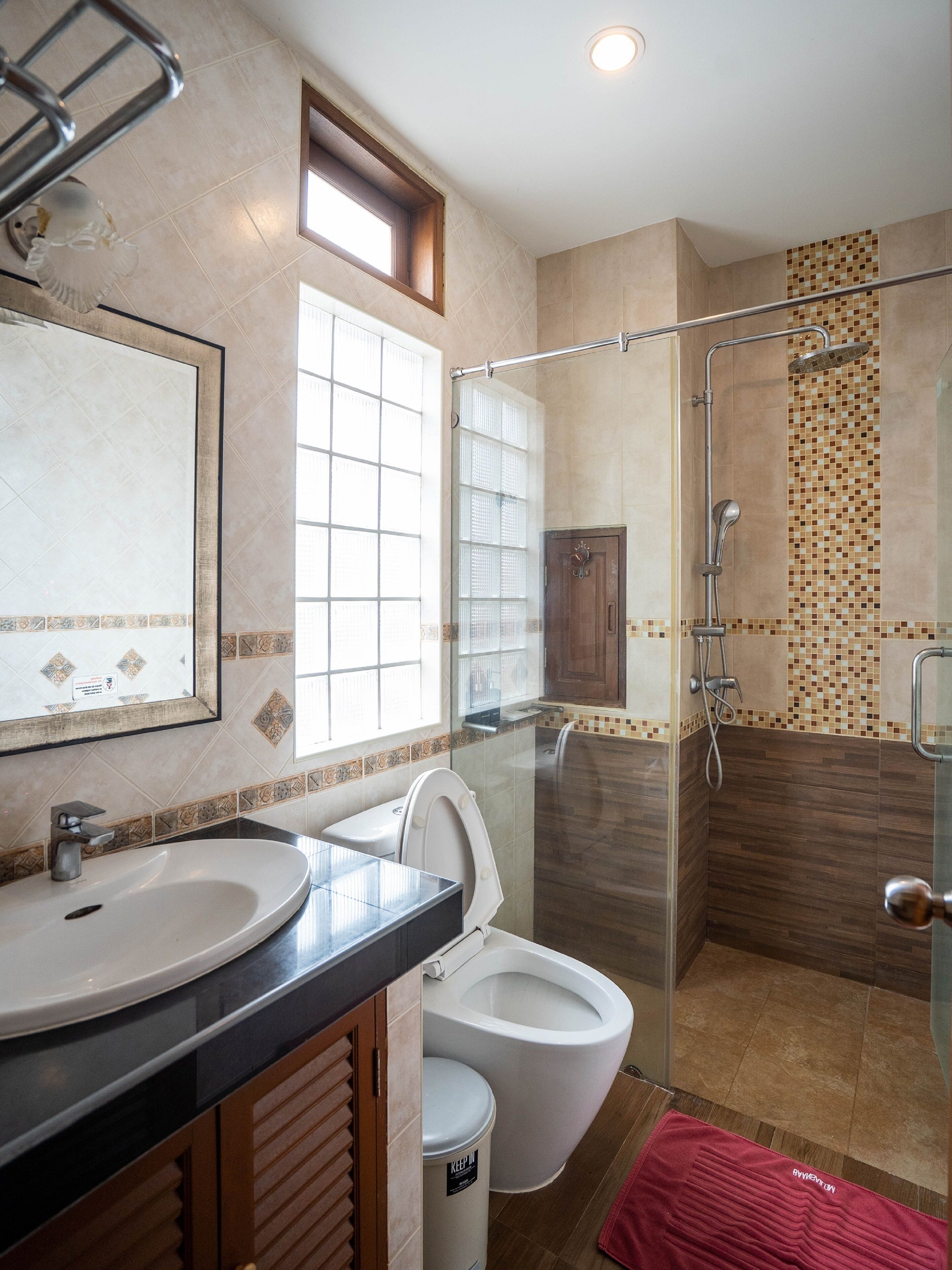 superior room | bathroom | shower, rainfall showerhead, hair dryer, bidet