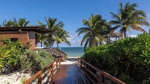 A wooden pathway leading to a beach with palm trees and a clear view of the ocean. - Royalton Riviera Cancun, An Autograph Collection All-Inclusive Resort & Casino - Newly Renovated (Puerto Morelos)