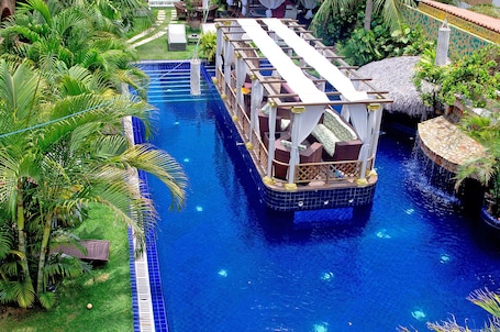 Outdoor pool, open 9:30 AM to 10:00 PM, sun loungers