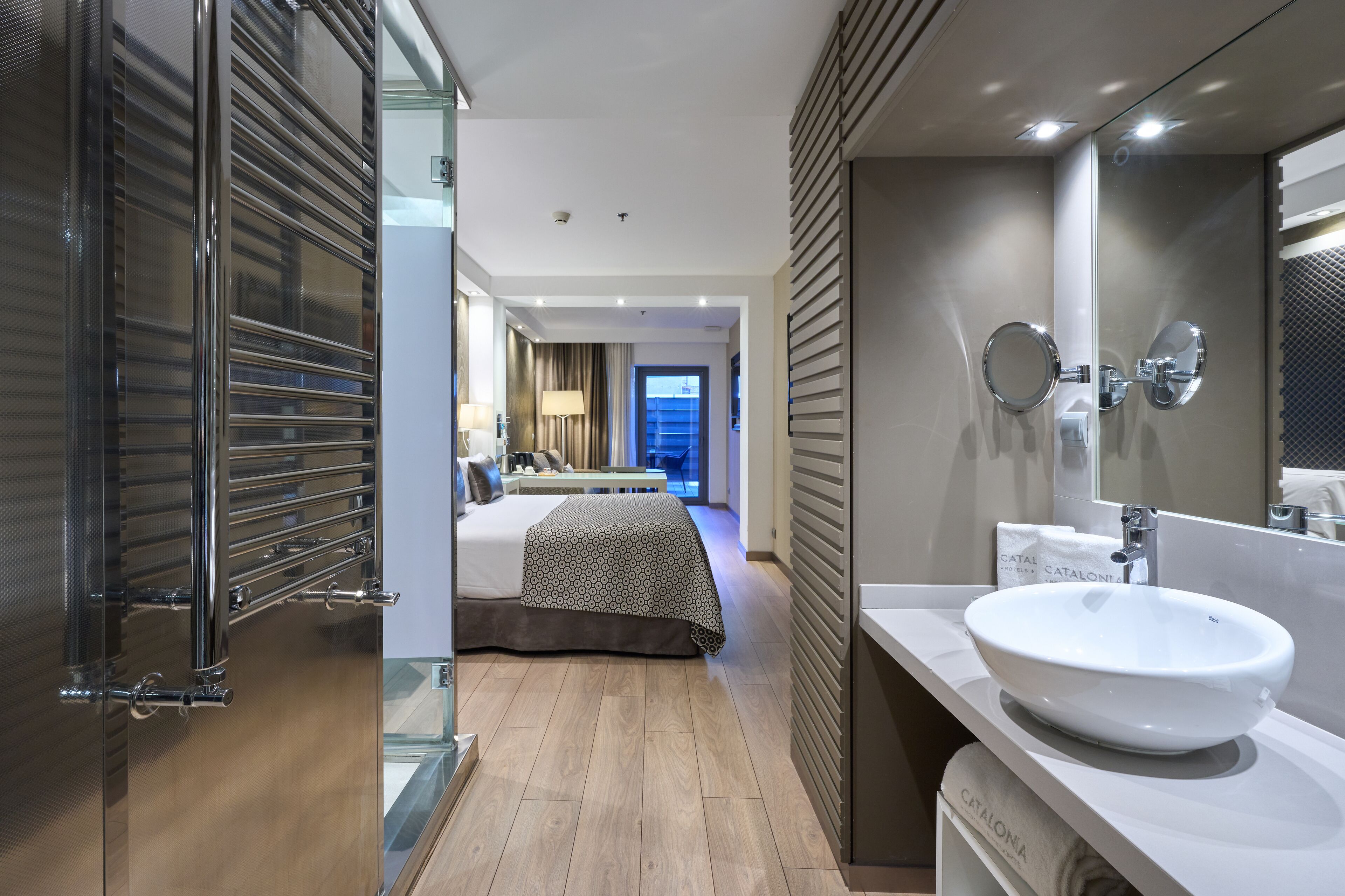 eco-friendly toiletries, hair dryer, towels, soap