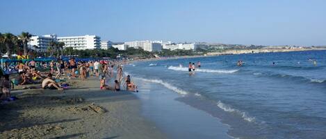 Beach nearby, sun loungers, beach umbrellas