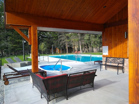 Outdoor pool, sun loungers