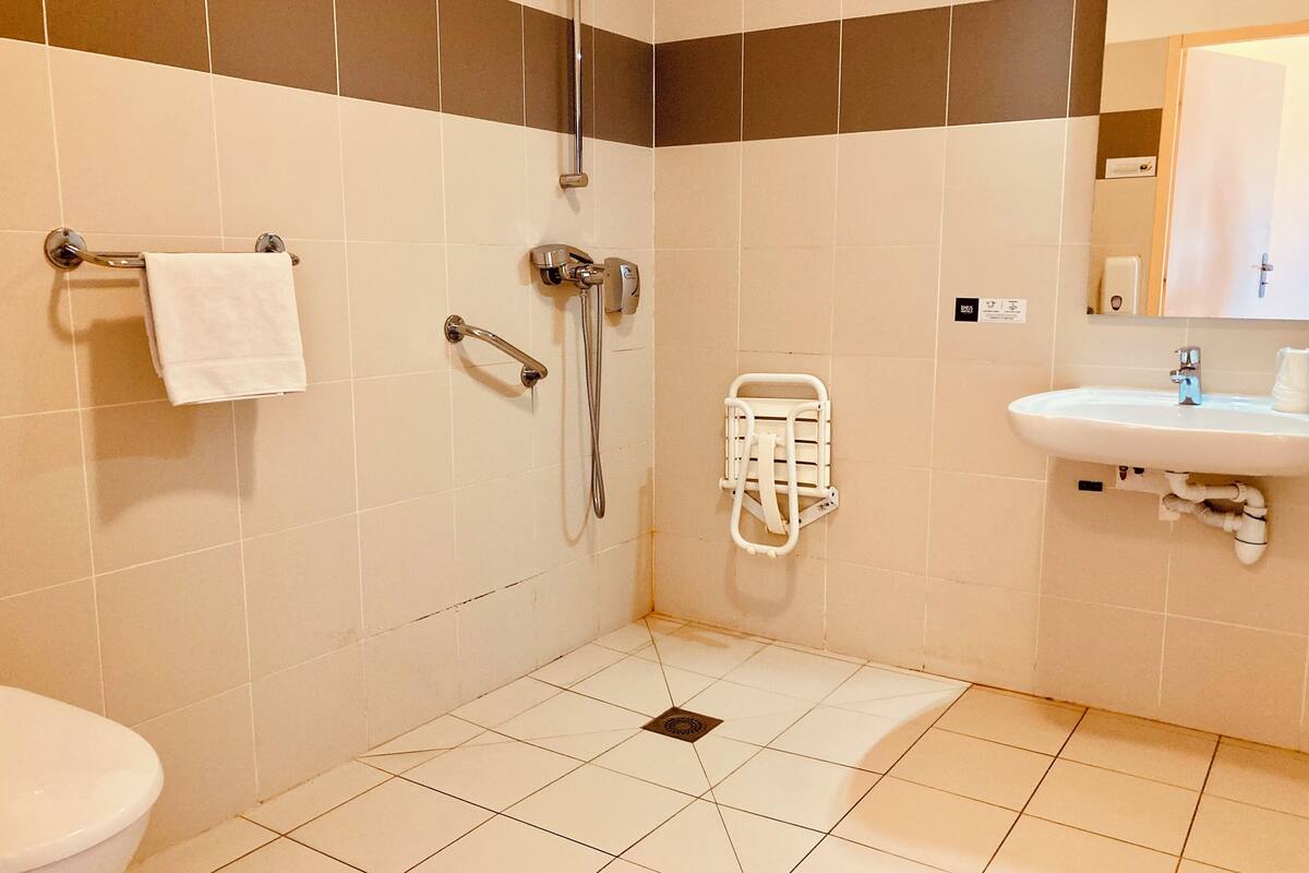 classic double room, 1 double or 2 single beds | bathroom | shower, hair dryer, towels, soap