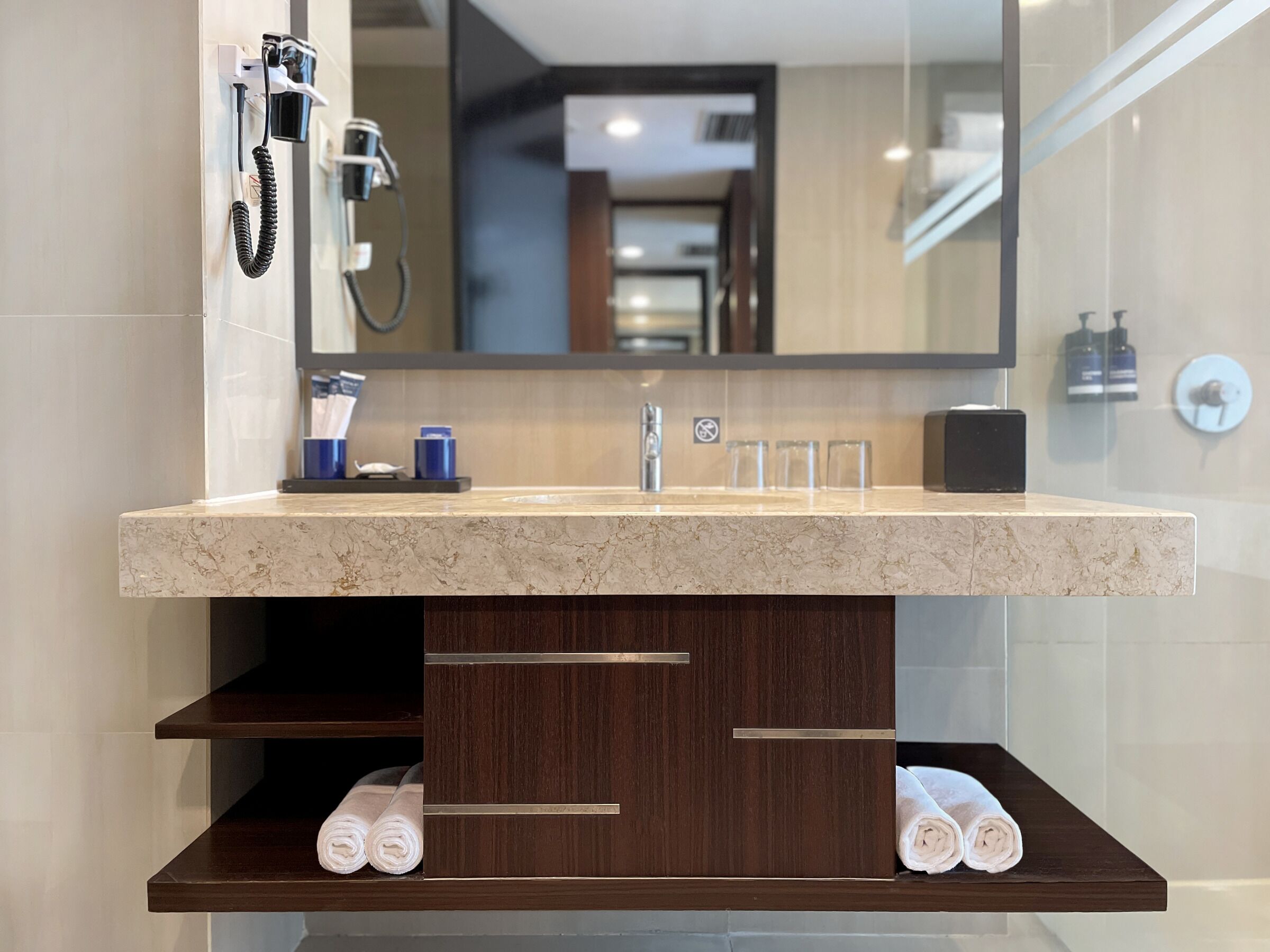 family room | bathroom | hair dryer, bathrobes, towels