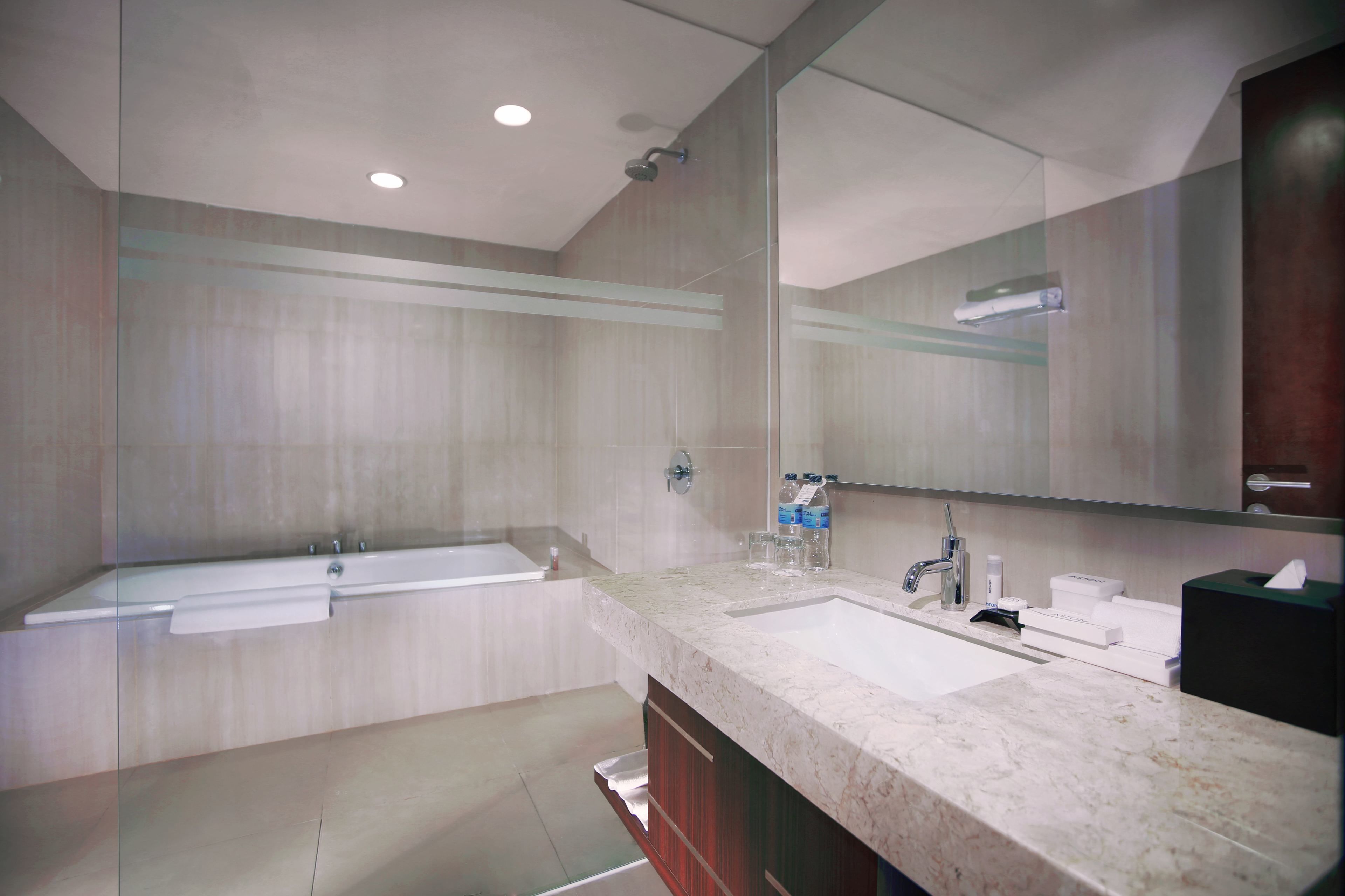 premier room | bathroom | hair dryer, bathrobes, towels