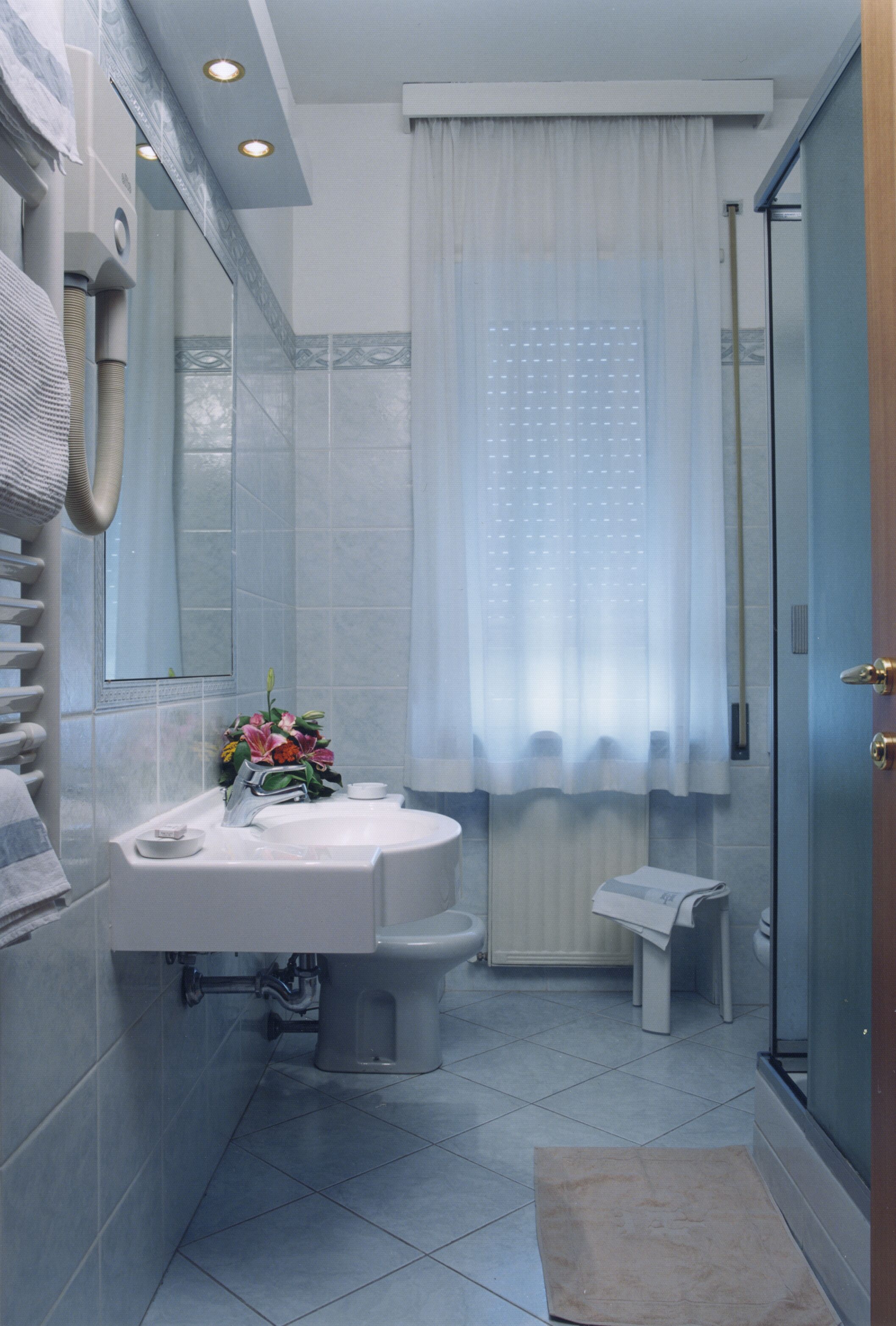 deep-soaking bathtub, hair dryer, slippers, bidet