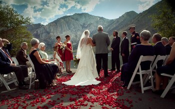 Outdoor wedding area at Convict Lake Resort
