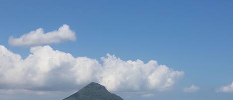 A mountain with a town at its base.